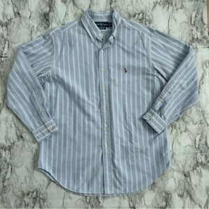 Ralph Lauren men’s large 16 1/2 Light Blue Striped Oxford 90s Y2K flesh pony